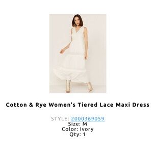 Cotton & Rye tiered lace maxi dress, Ivory, medium, only wore once